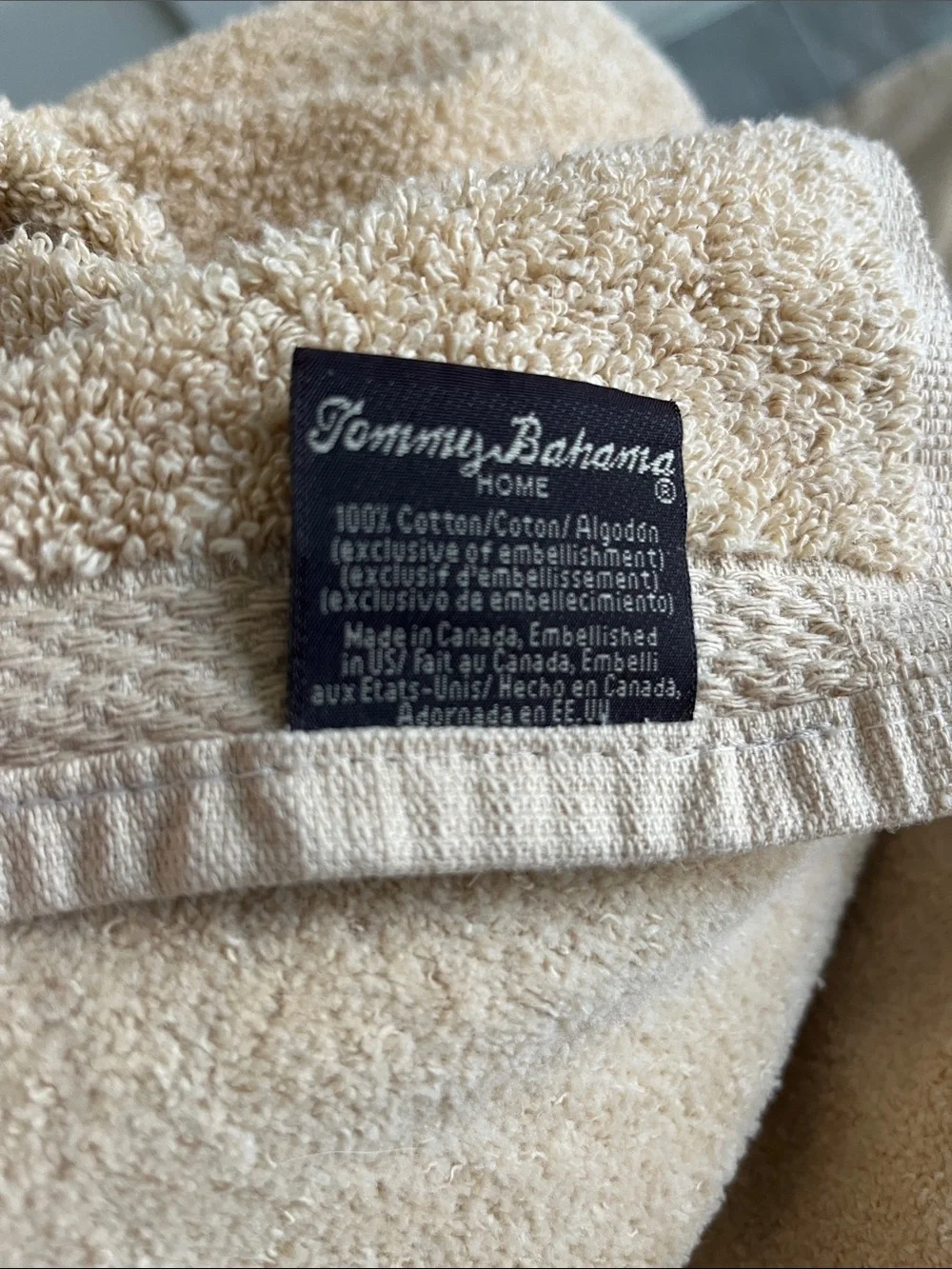 Tommy Bahama Home VTG embroidered monogram initials TB striped trim 100% cotton